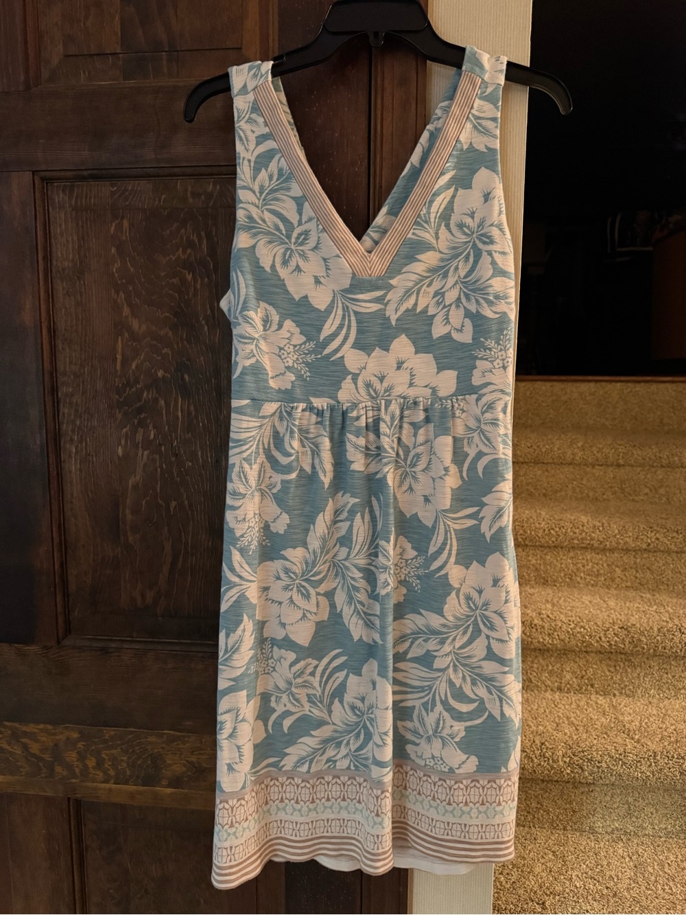Tommy Bahama Light Blue and White Floral V-Neck Midi Dress